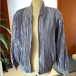 Women's Gray Silky Rouched Bomber Jacket